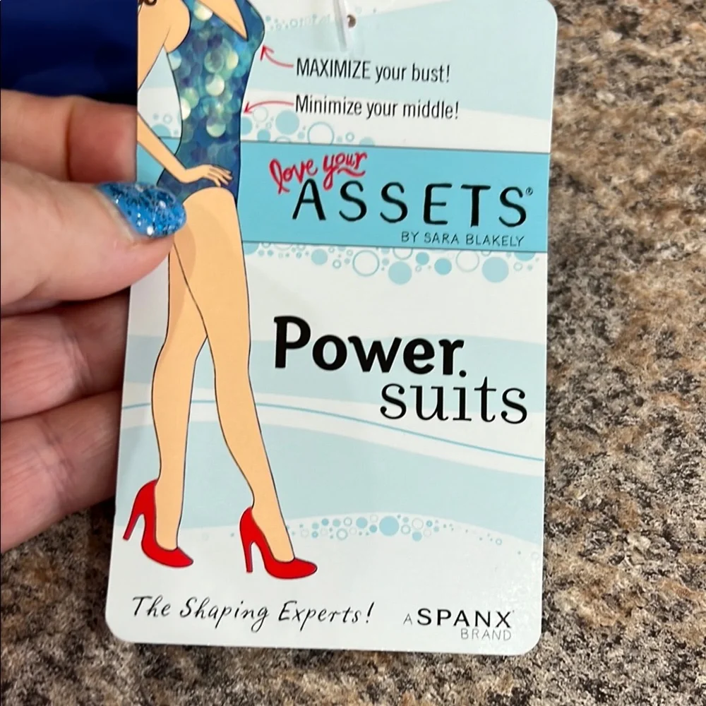 Assets By Spanx Blue One Piece Swimsuit with Sweetheart Neckline size Small